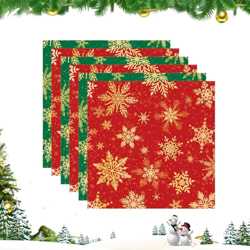 Servietten Weihnachten, 40 Stück Weihnachtsservietten mit Schneeflocken-Motiv, Rot und Grün, 33x33 cm, Ideal für festliche Tischdekoration und Bastelprojekte