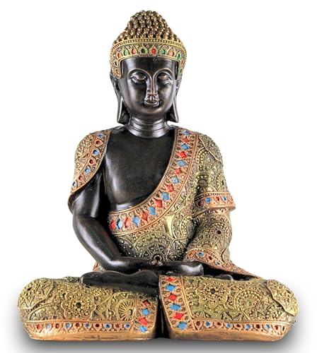 Garden Pley - Buda Grande de la Suerte 41 cm, Acabado Dorado | Budas grandes de jardin fabricados en piedra artificial, ideales como budas decorativos para exterior