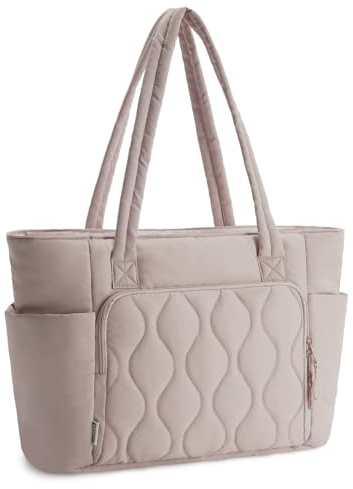 Ceneda Quilted Puffer Tote Bag for Women, Lightweight Work Tote with Zip, Fits 15.6 Inch Laptop, Wet Pocket & Water Bottle Holder for Work, Travel, School & Gym