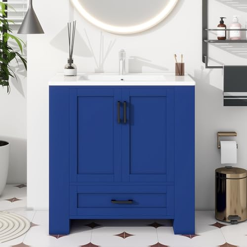 NuvlaGu 76 x 46 x 78,5 cm, armadietto da pavimento, lavabo completamente verniciato, doppia porta, cassetti silenziosi, ripiani su entrambi i lati, lavabo in ceramica integrato