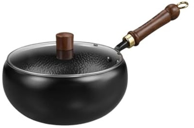 Sartén pequeña multiusos antiadherente de hierro, compatible con Big Belly Pot, sin revestimiento y con tapa.(Glass lid)