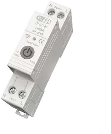 63A WiFi Smart Disyuntor, montaje en carril DIN, protección contra sobrecorriente/sobretensión, reencendido automático, control remoto por aplicación para iluminación