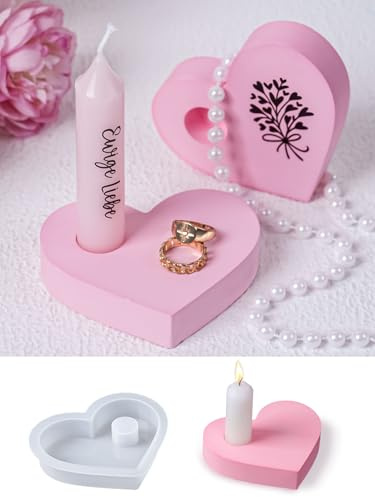 YODOYO Silikonform Kerzenhalter Herz, Silikonformen Gießformen | für Stabkerzen aus Gips, Beton, Harz & Wachs, wiederverwendbare DIY Herz-Deko für Hochzeit, Valentinstag & Geschenke