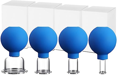 4 Pcs Ventosas Faciales, Ventosas Masaje Fabricado con Vidrio y Silicona | 4 Ventosas Diferentes Tamaños, Cupping Facial, Masaje Facial Gua Sha, Reduce Hinchazón, Tonifica el Contorno facial