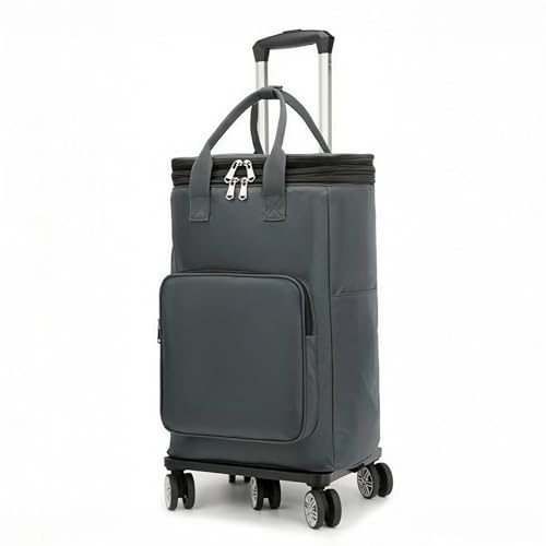 Falytemow Collapsible Utility Cart with Constant Temperature Inner Liner Expandable Shopping Trolley Bag with Wheels and Telescoping Handle Water-repellent Oxford Grocery Cart (Gray, H: 64cm)
