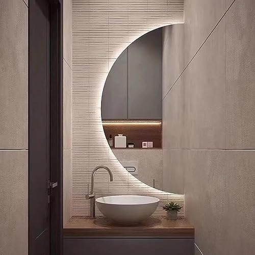 Specchi da Bagno a Mezzaluna da Parete, Specchio da Bagno LED Intelligente, antiappannamento e oscuramento, Specchio Moderno Illuminato Senza Cornice, Luce Bianca/Neutra/Calda