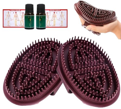 2 PCS Silicone Meridian Massage Brush Set with Essential Oils – Ergonomic Non-Slip Handle for Lymphatic Drainage Full Body Relaxation, Deep Pressure Scalp Belly Care