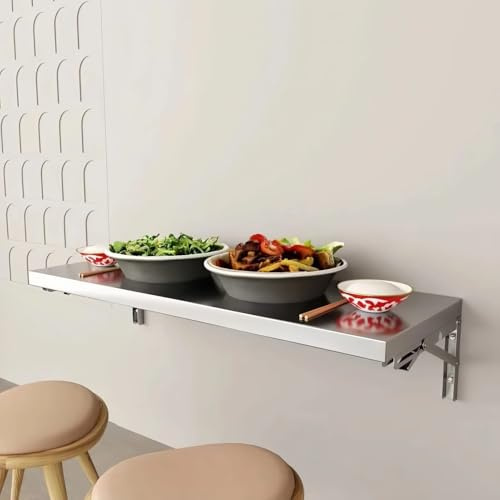 Scrivania galleggiante in acciaio inox, banco da lavoro pieghevole da parete in acciaio pesante, versatile tavolo salvaspazio per bar, camera da letto, garage