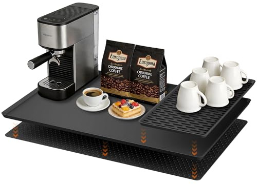 3-IN-1 Kaffeemaschine Unterlage 60x40cm Silikonmatte mit Filz Gleitmatte & Abtropfmatte Untersetzer, Rutschfest Hitzebeständig Dämpfend Unterlage für De'Longhi Philips Ninja Kaffeevollautomat Airfryer