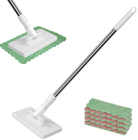 Trapeador de microfibra con 4 almohadillas reutilizables, trapeador plano compacto de 39 pulgadas para pisos de madera y limpieza de baños
