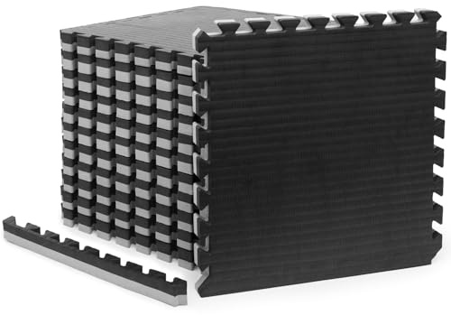 Gold BJJ Home Jiu Jitsu Mats - Extra Thick 1.5 Interlocking Puzzle Mats for Grappling, Wrestling, MMA & Judo Training Room Flooring (Black and Grey, 33 Sq Ft)