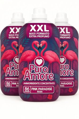 PURO AMORE Ammorbidente Concentrato Rosa, Formula Anti-odori, 86 Lavaggi, XXL, Liquido, 1000ml, per Tutti i Tessuti (3)