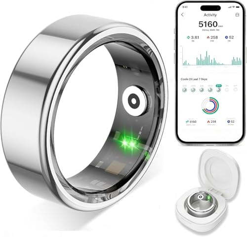 TYUIOL Smart Ring für Damen Herren, Fitness Tracking Ring mit Herzfrequenz, Schlafüberwachung, Schrittzählung für iOS und Android, Keine Abonnementgebühr, IP68 wasserdicht (Silber, 8)