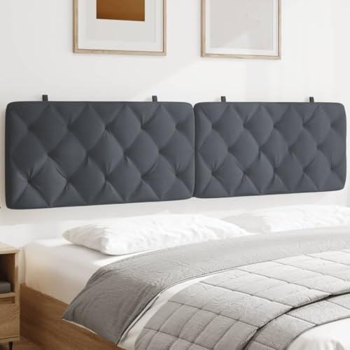 sephironlbb Kopfteil-Kissen Dunkelgrau Samt 202 x 48 cm mit Schaumstofffüllung, Polsterkopfteil für Doppelbett, Wandkissen mit Klettverschluss, komfortable Rückenstütze zum Anlehnen und Lesen