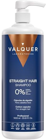 VALQUER Shampoing Cheveux Lisses Formule 0% | Vegan | 1 L | Contrôle des Frisottis, Hydratation et Brillance Naturelle | Aux Capsules de Coton et Fucogel