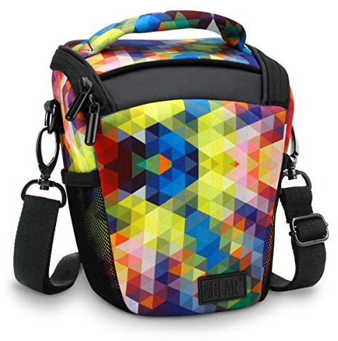 USA Gear SLR Camera Small Case Bag for Men and Women with Top Loading Accessibility, Adjustable Shoulder Sling, Padded Handle - Comfortable, Durable and Light Weight for Nikon, Canon, etc (Geometric)