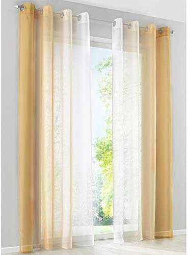 SIMPVALE Gardinen mit Ösen Farbverlauf 2er Set, Vorhang Transparent für Wohnzimmer Kinderzimmer Mädchenzimmer, Lichtdurchlässig Ösenschals Voile Weiß Gelb Breite 140 Höhe 225 pro Stück