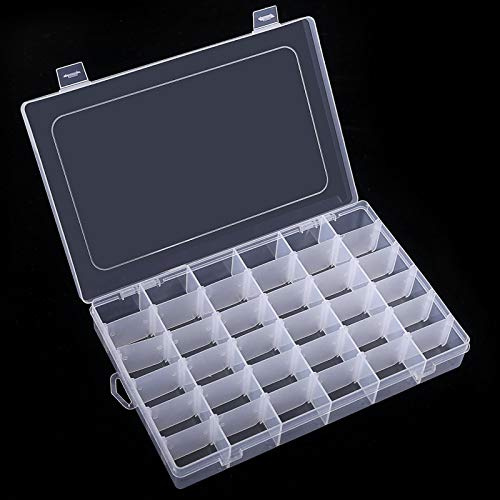 36 Grids Clear Plastic Organizer Box with Adjustable Dividers for Beads | 36 Compartment Clear Storage Container for Bead Organizer, Fishing Tackles, Felt Board, Jewelry Storage