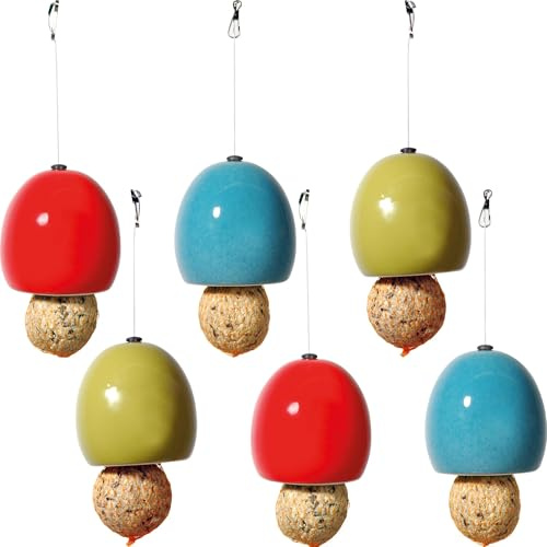 Edle 10101e Design-Meisenknödelhalter im 6er-Set, Futterstationen in drei Farben, Ø 9,5 x 9,5 cm, Keramik