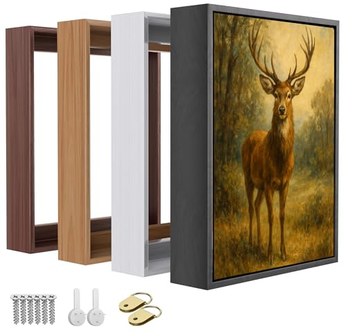 Prixas Print Floater Frame for 1.25 thick Canvas, Available in 25+ size and 4 Color, Wood-Look Floating Frame for Finished Canvas Artist Panel Oil Painting Wall Art Décor (Black Frame, 12x12)