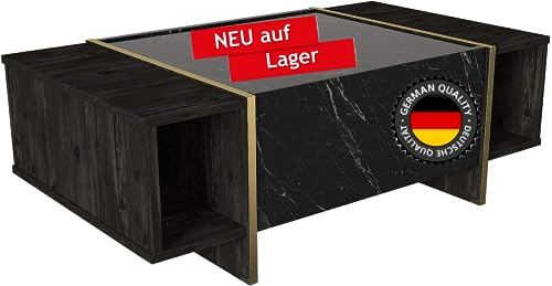 moebel17 Veyron Couchtisch, Moderner Sofatisch in Marmoroptik, Tisch fürs Wohnzimmer aus Holz, Braun Dunkelgrau glänzend, Ablagefächer, Stauraum mit Tür, Designertisch, 103,8x37,3x60 cm, 5224