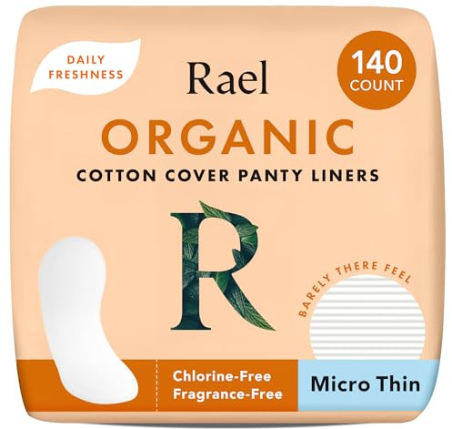 Rael Panty Liners for Women, Organic Cotton Cover - Daily Pantiliners, Light Absorbency, Unscented, Chlorine Free (Micro Thin, 140 Count)