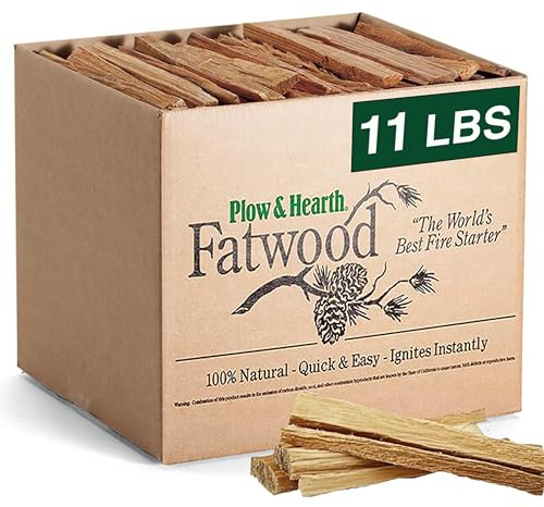 Plow & Hearth 11 LBS Fatwood Fire Starter Sticks Organic Kindling, Easy Ignition Fat Wood, All Natural Firestarters for Fire Pit, Wood Stoves, Fireplaces, Campfires, Bonfires, BBQ