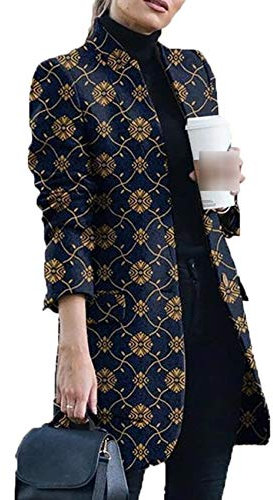 Cappotto di Lana con Colletto alla Coreana Stampato Moda Autunno/Inverno Nuovo Stile