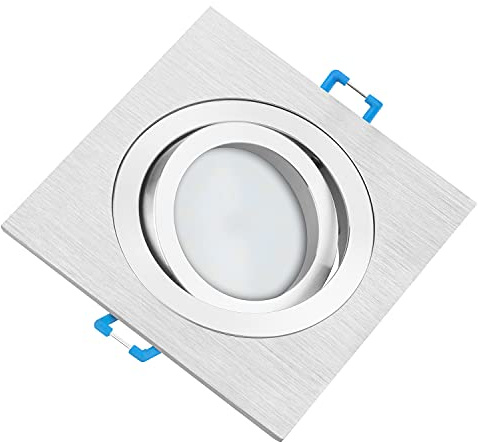 TEVEA Premium LED Einbaustrahler Schwenkbar - Silber gebürstet Eckig - Warmweiß - LED Modul 230V 5W austauschbar - Einbauleuchte auch fürs Bad - in 2 Lichtfarben und 3 Spot Farben erhältlich