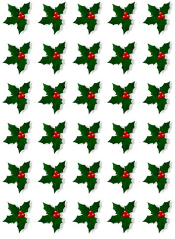 Ronnies-Bakery 30 Christmas Holly Cupcake Toppers Edible Wafer Paper Fairy Cake Toppers Birthday Cakes
