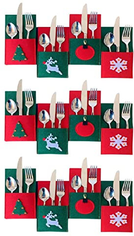 NSXIN 12er Set Weihnachtsbaum Besteckhalter Weihnachten Bestecktasche Esstisch Dekoration Set Weihnachtsdekoration Besteckbeutel Geschirr Tasche Weihnachtsdeko Tischdeko (Ohne Besteck) (Typ D)