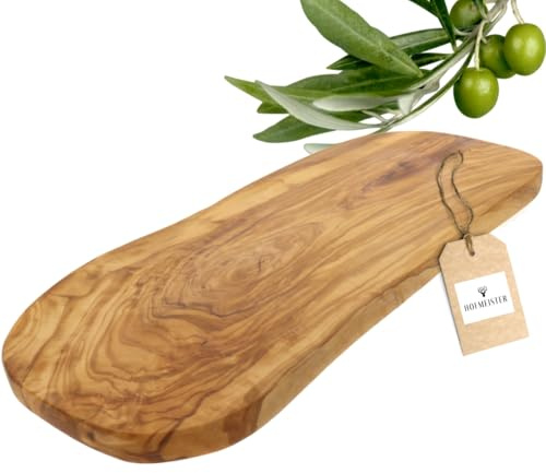 HOFMEISTER® Schneidebrett Olivenholz – Holzbrett mit Unikat-Maserung, klingenschonend und robust, Handarbeit – 40 x 18,5 x 1,5 cm (1 Stück)