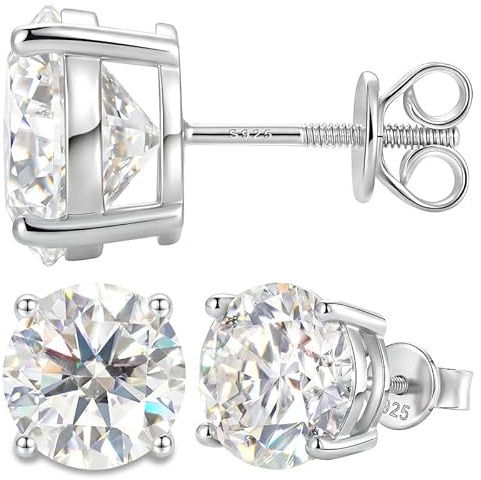 YIMERAIRE Moissanite Earrings, 3-10MM Diamond Stud Earrings For Women Men 925 Sterling Silver Screw Back Ear Stud Shiny Hypoallergenic White Gold Lab Grown Moissanite Studs -Gifts for Her Him