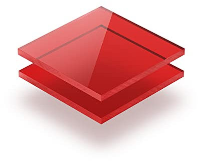 Acrylglasplatte Getönt rot 3 mm - Rechteck in Abmessungen von 10x10 cm bis 110x230 cm. UV-beständig, hochwertiges PMMA, Schutzfolie an beiden Seiten, ohne scharfe Kanten.