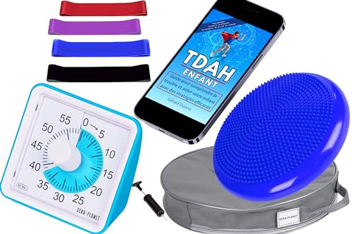Seka-Planet kit TDAH Enfants | Timer, Coussin d’équilibre, Bandes élastiques et eBook éducatif