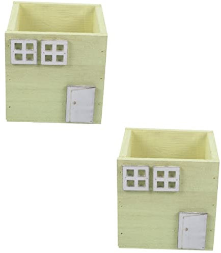 Hoement 2piezas Maceta De Madera Decorativa para Plantas Suculentas Artificiales Diseño Retro para Decoración De Interiores y Exteriores Contenedor Multifuncional