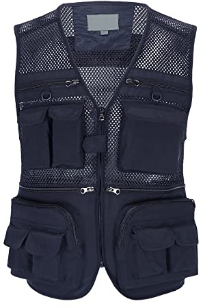 Btmpmcs - Giacca da uomo per pesca all'aperto, ad asciugatura rapida, gilet casual con molte tasche, traspirante, per fotografia, abbigliamento esterno, in rete foderata, per viaggi, escursioni, senza