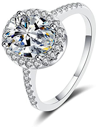 Aotiwe Ring Zirkonia Verlobung, Ringe Eheringe Ovale Form Silber mit 7X9 Weiß Zirkonia 925 Silber Größe 47 (15.0)