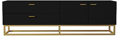 moebel17 TV Lowboard Theodora Sideboard Board stehend, Schwarz Gold mit Gestell aus Metall, Holz, mit Schrankfach und 2 Schubladen, viel Stauraum,160 x 48,1 x 36,8 cm, 9772 (Schwarz Gold)