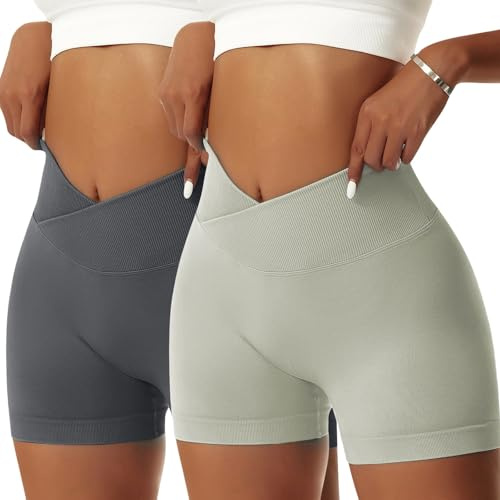 Vertvie Fitness-Shorts für Damen, V-Cross, elastisch, Push-Up, Yoga-Shorts, Booty Scrunch, hoch tailliert, sportliche Leggings, Mittel