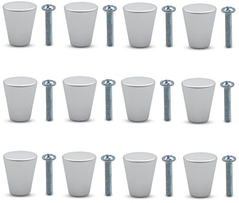 CAASFOOY 12 Pezzi Pomelli per Cassetti in Metallo, Moderni Pomelli per Mobili in Alluminio Opaco con Viti,Pomolo Per Mobile Rotondo Adatto Per Librerie, Armadi, Cassetti (Argento)