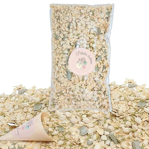Confettis Fleurs Séchées Mariage Pétales blanc Eucalyptus Vert Sauge - 1 L | Feuilles d'eucalyptus, Jasmin séché Naturel, Décoration Table Champêtre, Pétales à Jeter