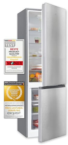 Exquisit Kühl-Gefrierkombination, 180 cm Höhe, Kühlschrank mit Gefrierfach, 269 Liter, 4-Sterne-Gefrierfach, Türanschlag wechselbar, Standgerät, KGC5265-70-010E inoxlook