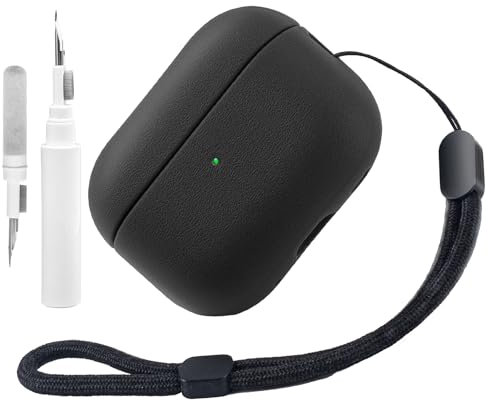 Teyomi TPU Hülle für AirPods Pro 2. Generation mit Reinigungsset, Schutzhülle für Apple Airpods Pro 2 mit Handschlaufe, Leder-Touch-Design Airpods Pro 2 Case (Schwarz)