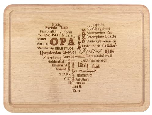Herz für Opa Geschenk - Premium Brettchen aus Holz 30x20 cm groß - Frühstücksbrettchen mit Gravur für Großvater zum Geburtstag - Geschenkidee für Opas von Geschenkissimo