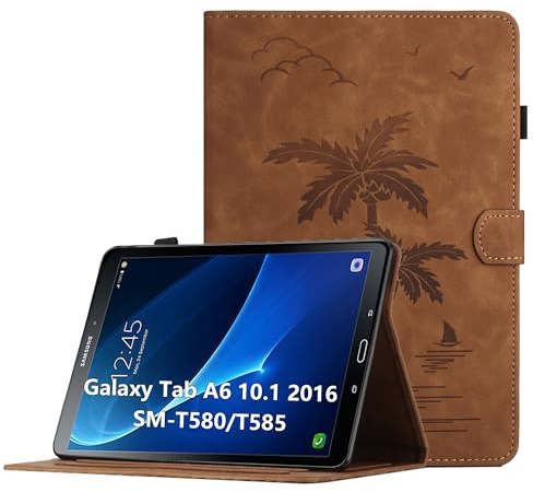 Oduio Hülle für Samsung Galaxy Tab A6 10.1 Zoll (SM-T580/T585) 2016, Premium PU Leder Multi-Winkel Folio Schutzhülle mit Kartenschlitz und Auto Schlaf/Wach Funktion für Galaxy Tab A6, Braun
