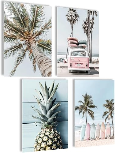 mojoliving Summer Vibes Poster Surfen Set Vintage Bilder Set Beach Deko aesthetic room decor Hawaii Deko Dommer Deko Poster Vintage summer aesthetic Hawaii Strand Bilder Surfer