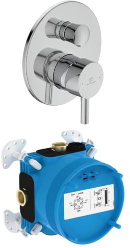 Set aus Ideal Standard A7389AA Ceraline Wannenarmatur Unterputz Badearmatur für 2 Funktionen, Chrom + Ideal Standard A1000NU EASY-Box Unterputz-Bausatz