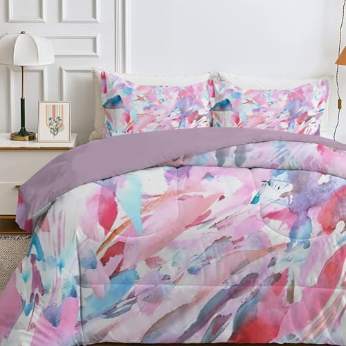 Qiwagu Couette 4 Saisons 240x260 cm Couleur, Couette Imprimée Abstrait pour lit 2 Personnes, Couette Réversible sans Housse, Lavable en Machine, Couette Légère 200GSM avec 2 Taies d'oreiller