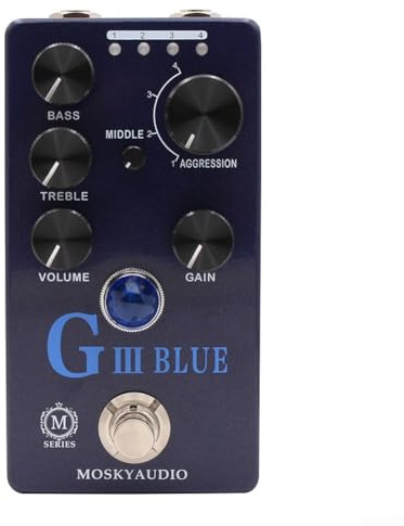 Moskyaudio Overload Distortion Pedal, Purple Channel Amp Modeling, Anpassbare Verstärkungsstufen, Blau